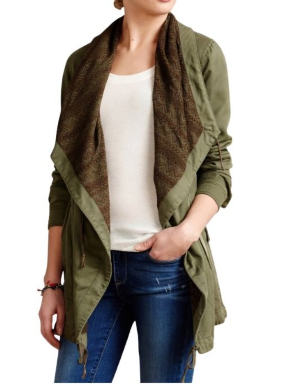 Anthropologie Hei Hei Etta Layered Drawstring Anorak Jacket Lace Green Size XS